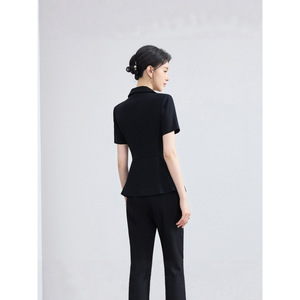 Women's Suit Set Gray Short Sleeve Blazer Pants Office Lady Anti-Wrinkle Daily Commute Interview Formal Wear - Product Image 3