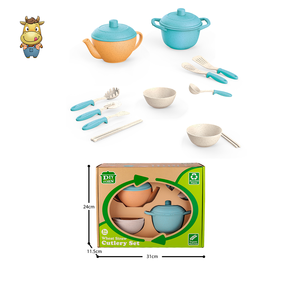 Juego de Tazas y Platos de Paja de Trigo Ecológicos para Niños, Juego de Imitación de Vajilla y Cubiertos, 16 Piezas - Product Image 2