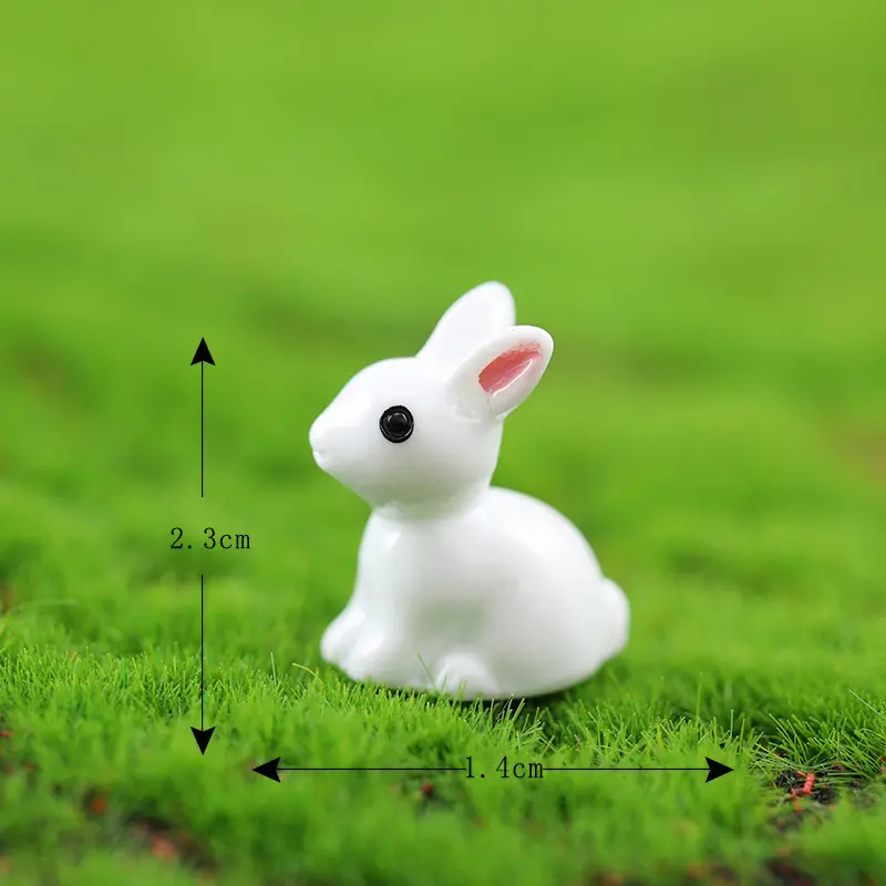 Mikro-peyzaj minyatür süsler küçük kulaklar küçük beyaz tavşan tavşan reçine artefakt mini süsler DIY aksesuarları