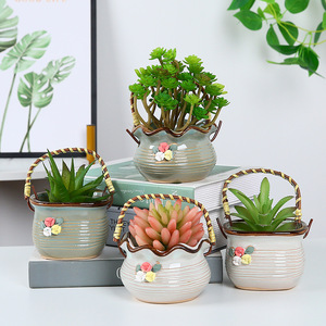 Personalized and minimalist hanging rattan <b>basket</b>, micro landscape succulent flower pot hanging basin hook - Product Image 2