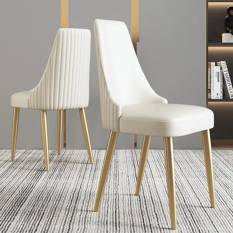 White Nordic Dining Chair Gold Legs Metal Luxury Velvet Modern Dining Room Chair