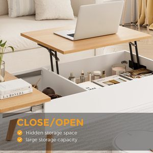 <span class=keywords><strong>Table</strong></span> basse relevable bicolore pour le salon, <span class=keywords><strong>table</strong></span> basse en MDF avec compartiment de rangement caché, panneau latéral rétractable, pieds en bois - Product Image 3