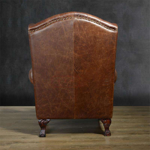 Elegante Sillón de Cuero Genuino de Tela Única con Respaldo Alto para Sala de Estar, Sillones de Ocio, Sillón Chesterfield de Cuero Color Bronceado - Product Image 3