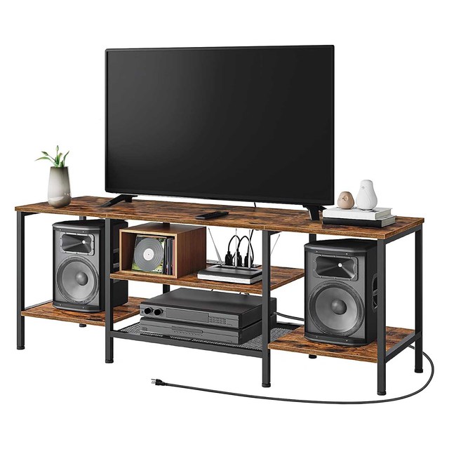 TV Console Table with Open Storage Shelves Industrial Media Entertainment Center for Living Room Bedroom
