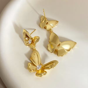 FOXI JEWELRY Gold Plated Butterfly <b>Earrings</b> With <b>Crystal</b> Zircon For Women Party Jewelry - Product Image 2