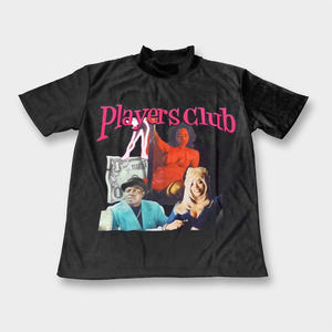 T-shirt imprimé Players Club pour hommes, grande taille, décontracté, manches courtes, noir, design sur le devant, vêtements d'été - Product Image 1