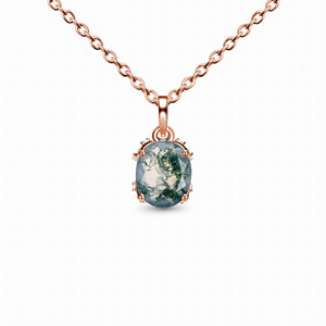 Rose Gold Plated Sterling Silver Christian Emerald Pendant <b>Necklace</b> Green Agate Claw Setting Classic Link Chain Unisex Everyday - Product Image 4