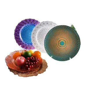 13" Colorful Reef Glass Plating Spray Colored Tableware Golden Decorative Plate Tabletop Decor Glass Fruit Serving Dishes Plates