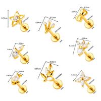 Anting-anting tulang rawan titanium lapis emas ASTM-F136 bentuk bintang dan ikan, anting-anting helix, anting-anting tulang, grosir perhiasan tindik tubuh, labret