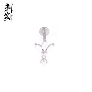 316l Chirurgisch Staal Interne Draad Labret Met 3 Marquise Cz Blad Bengelen Top - Product Image 4