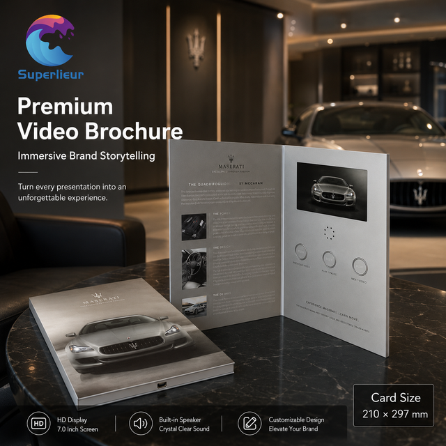 Superlieur A4 7.0 Inch Digital Video Promotion Auto Start Function IPS Display 1500mAh Battery Softcover Design Video Brochure