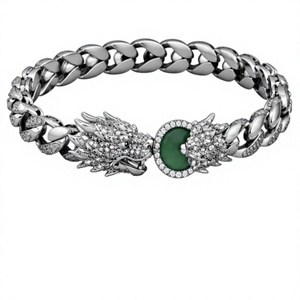 Retro Dragon Head Cuban Bracelet for <b>Men</b> and Women 18K Gold Plated Natural Stone Link <b>Bangle</b> Graduation Jewelry - Product Image 2