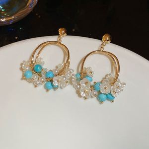 Crystal Pearl <b>Flower</b> Pendant Earrings Seaside Vacation Earrings Fresh and <b>Sweet</b> Earrings - Product Image 5