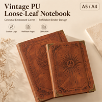 Carnet de notes A4/A5 personnalisé avec logo, couverture en cuir PU vintage, reliure à anneaux, motif céleste en relief, organiseur rechargeable, cadeau