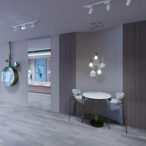 خزانة عرض للمجوهرات بخطوط منحنية وزخارف معدنية أنيقة، لوحة وردية غير لامعة + زجاج شفاف - Product Image 6