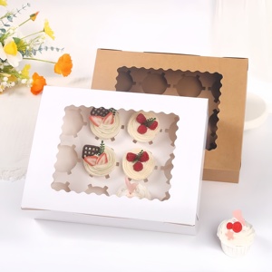 Tùy chỉnh 12 lỗ <span class=keywords><strong>cupcake</strong></span> hộp vuông Takeaway bao bì thực phẩm cho bánh và nướng in offset trên bìa cứng - Product Image 6