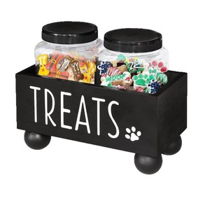 Wooden Treats Storage Box With Jars For Dog Snacks Desktop Organizer <b>Rectangle</b> Shape Solid Wood Design - Product Image 5