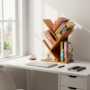 Tree <strong>Bookshelf</strong> 3 Shelf Desktop Organizer Y Shaped Office Storage Rack Adjustable Wood Display Shelf <strong>Small</strong> <strong>Bookshelf</strong> for Bedroom - Product Image 4