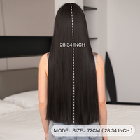 Perruque noire naturelle de 28 pouces avec frange, perruque longue et droite pour femmes, perruques synthétiques noires et brunes d'apparence naturelle pour un usage quotidien