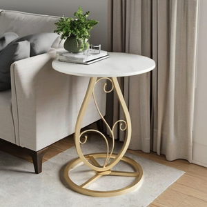 Modern Round Console <b>Table</b> with <b>Marble</b> <b>Top</b> and Gold Metal Pedestal Base for Living Room Furniture - Product Image 2