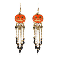 Boucles d'oreilles punk d'Halloween en alliage de zinc plaqué or pour femme, avec motifs citrouille, chapeau de sorcière, crâne, chauve-souris et pompon, style chandelier, pour fête et mode