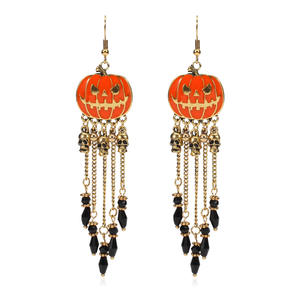 Pendientes de Halloween con diseño de calabaza, sombrero de bruja, calavera, murciélago y borlas, estilo candelabro, joyería de aleación chapada en oro para mujer, a la moda para fiestas - Product Image 5