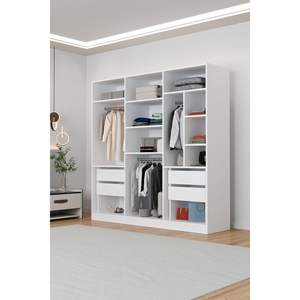 Armoire de chambre moderne Kale blanche à 6 portes avec miroir, 4 tiroirs et 13 étagères, penderie pliable pour appartement et atelier - Product Image 5