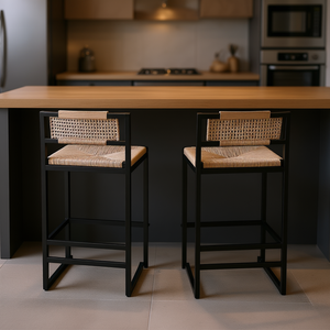 Ensemble de 2 tabourets de bar, cadre en métal, siège tissé, design moderne, pour la maison, le bar, la cuisine - Product Image 2