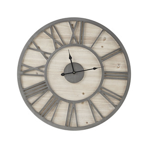 Farmhouse Rustic MDF Roman Numeral Wall <strong>Clock</strong>, Natural Wood &amp; <strong>Grey</strong> Silent Non-Ticking <strong>Large</strong> <strong>Clock</strong> for Living Room Decor - Product Image 1