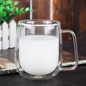 Meilleur vendeur haute teneur en borosilicate <span class=keywords><strong>Double</strong></span> couche <span class=keywords><strong>paroi</strong></span> jus clair lait thé bière tasse à café <span class=keywords><strong>verre</strong></span> avec poignée - Product Image 4