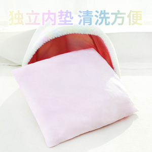 Niche pour chat semi-fermée en forme de nid d'arc-en-ciel, en fausse fourrure, pour chien, forme rectangulaire, lavable à la main, abri chaud et confortable - Product Image 4