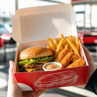 Boîte de livraison de restauration rapide personnalisée et écologique pour combo burger et poulet frit, avec gaufrage et dorure