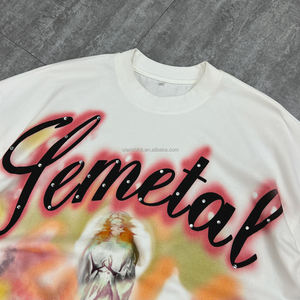 เสื้อยืดพิมพ์ลายกราฟิกสำหรับผู้ชายเสื้อโอเวอร์ไซส์ผ้าคอตตอนประดับพลอยเทียมสไตล์สตรีทแวร์คุณภาพสูงโชว์ไหล่ - Product Image 5