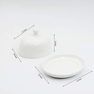 Petite soucoupe à beurre en céramique avec couvercle, plat à <span class=keywords><strong>fromage</strong></span> en porcelaine blanche avec poignée, service <span class=keywords><strong>individuel</strong></span>, petit <span class=keywords><strong>plateau</strong></span> à beurre - Product Image 3