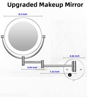 Miroir cosmétique mural LED de 8,5 pouces, grossissement 1X/10X, double face, alimentation par prise secteur, finition chromée, 3 couleurs de lumière