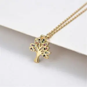 Yiwu Aceon Stainless Steel Little Danty Elegant Charm Colorful CZ Stone Paved Fashion Tree Leaf Pendant