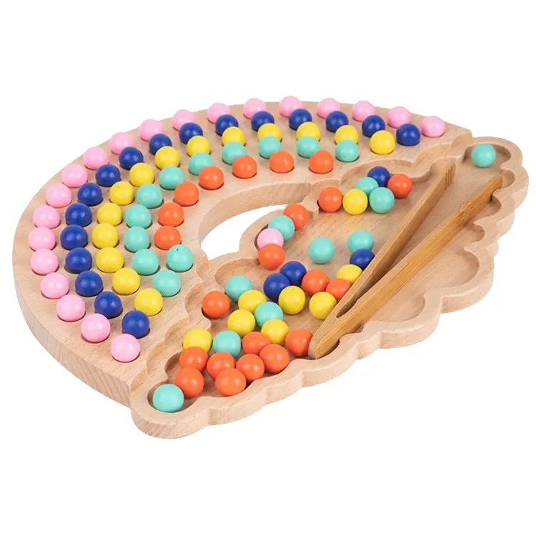 Wooden Montessori Rainbow Board Game For Children Educational Two-in-one Clip Bead Magnetic Set