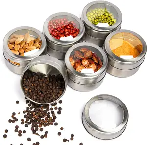 磁気スパイス缶ステンレス鋼スパイス缶、シェーカー蓋付き収納コンテナスパイスジャー磁気キッチン組織