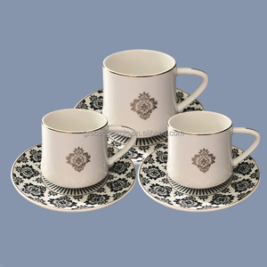 Tasse et soucoupe de café en porcelaine, en céramique, de luxe moderne, Fine, style arabe, turc, avec ligne dorée - Product Image 2
