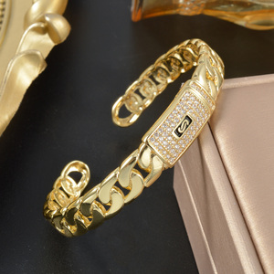 Zeadear Wholesale Polished Pure <b>Copper</b> 18k Gold Plated Zircon Inlaid Geometric GDTC Certified Jubilee Open Cuff Banquet <b>Bracelet</b> - Product Image 4