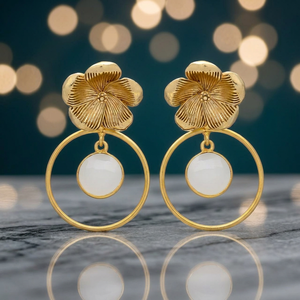 Pendientes Colgantes de Aleación de Metal Precioso Chapados en Oro con Calcedonia Lechosa, Hechos a Mano, Estilo Étnico Bohemio para Bodas y Fiestas - Product Image 4