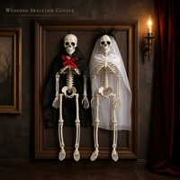 SIPKLR Ensemble de mariée et marié squelettes d'Halloween de 15,7'' avec petits crânes en plastique pour décoration de maison hantée ou de mariage