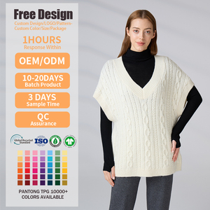 Gilet en tricot ample à col en V pour femmes, pull sans manches avec motif torsadé, par des fabricants de tricots - Product Image 2