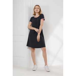 Vestido Corto Negro Estampado para Mujer, Nuevo Modelo 2025, Cintura con Cordón Ajustable y Ribete en Contraste para Uso Diario Informal - Product Image 2