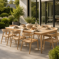Ensemble de table et chaises de jardin en bois, mobilier de salle à manger en bois naturel pour hôtel et bistrot