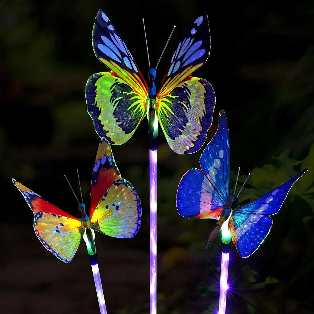 Luci solari luci da esterno a LED a cambiamento multicolore per esterni luci da palo per decorazione di paesaggi a farfalla per percorso da giardino