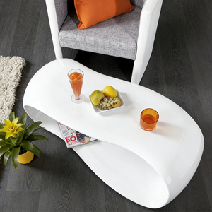 Mesa de Centro Moderna de Fibra de Vidrio con Acabado Brillante, Forma Ovalada Única, Mesa de Té Blanca de FRP, Mueble Minimalista para Sala de Estar - Product Image 5