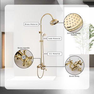 Set <span class=keywords><strong>Doccia</strong></span> Bagno Antico a Doppia Maniglia, Miscelatore <span class=keywords><strong>Doccia</strong></span> a Parete in Ottone - Product Image 3