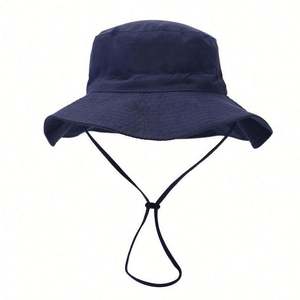 Nouveau chapeau bob enfant uni coupe-vent avec cordon, respirant, protection solaire, pliable, pour l'été - Product Image 4