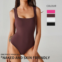Bodysuit Shapewear Wanita Tanpa Lengan, Seamless, Sejuk, Lembut, Bernapas, Jumpsuit Yoga untuk Olahraga di Gym, Tari, Ramah Lingkungan, Polos, 1 Set